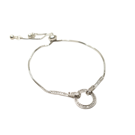 Silber rhodiniert Stainless Steel Armband Armspange Schmuck Fashion Accessoires Armband mit Anhänger Kreis Diamanten Zirkonia Zugverschluss