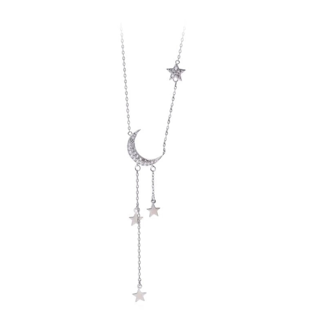 Halskette Kette Silber Zirkonia Steine Kristalle Mond Sterne Stern Mondkette Sternkette modern Trend Geschenkidee